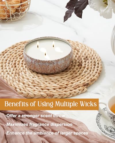 M&SENSE Basil Flower Scented Candles 12 oz, Large 3 Wick Soy Tin Candle, Over 40 Hour Burning Time, 100% Natural Vegan Wa...