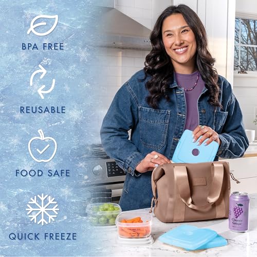 Cool Coolers By Fit & Fresh 4 Pack Slim Ice Packs, Quick Freeze Space Saving Reusable Ice Packs for Lunch Boxes or Cooler...