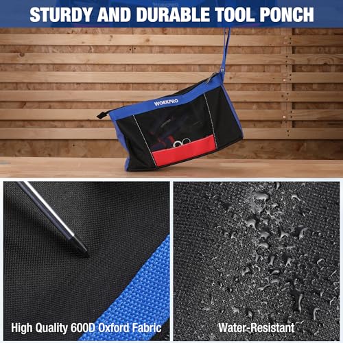 WORKPRO 12" Tool Pouches with Zipper, Heavy-Duty Small Tool Bag, Utility small tool pouch for Tool Organizers and Storage,...