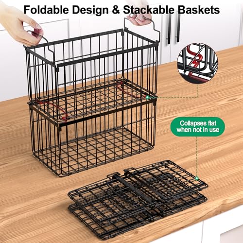 MSERCUOR Freezer Organizer Bins, 4 Pack Stackable Deep Chest Freezer Organizer Bins, Foldable Baskets with Handles, Black ...