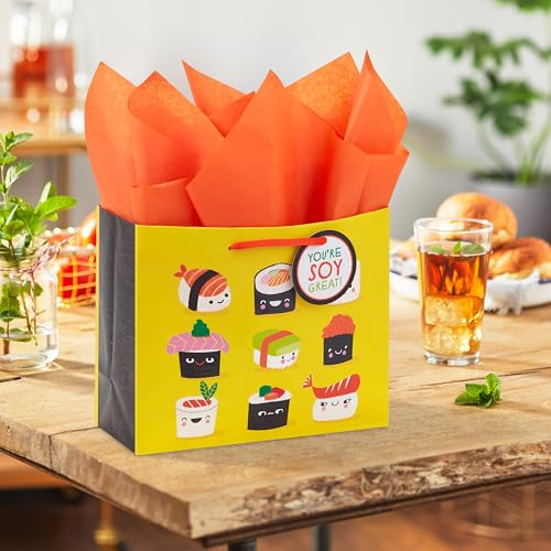 Hallmark 7" Medium Horizontal Gift Bag with Tissue Paper and Gift Tag (Sushi, You're Soy Great!) for Birthdays, Graduation...