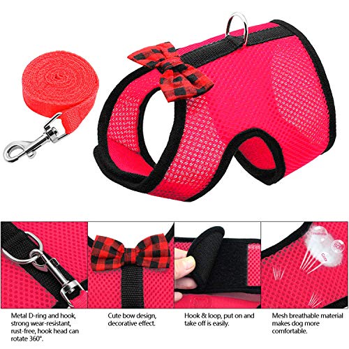 Rypet Small Animal Harness and Leash - Soft Mesh Pet Harness with Safe Bell, No Pull Comfort Padded Vest for Small Pet Red