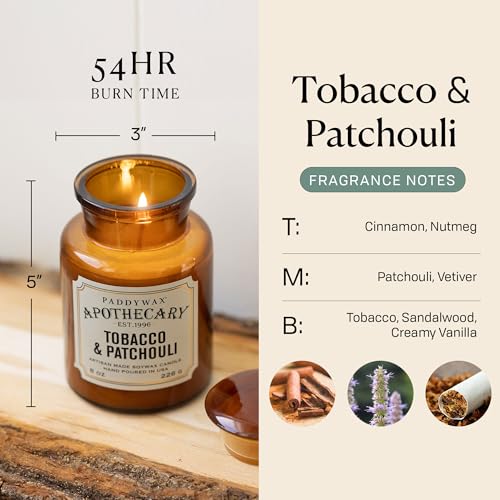 Paddywax Artisan Apothecary Scented Candle with Lid in Reusable Glass Jar, Clean-Burn Soy Candle with Approx. 54 Hour Burn...