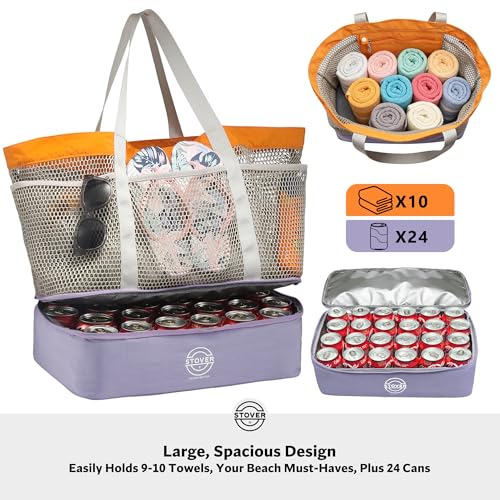 STOVER Extra Large Mesh Beach Bag, Vacation, Pool, Shopping & Travel Tote - Foldable w/Storage Pouch & Pockets for Women, Men