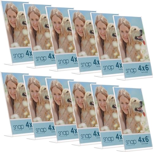 Set of 12 Snap - 4"x6" Clear Acrylic Self Standing Photo Frames - Perfect for Showcasing Memories in Style - Versatile and...