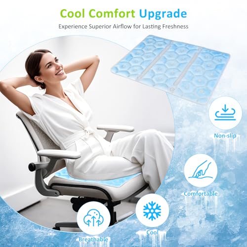 Laokiiy Cooling Seat Cushion, Y28°F Desk Chair Cushion Reusable Ice Mat with PCM Cooling Mat Technology, No Condensation, ...