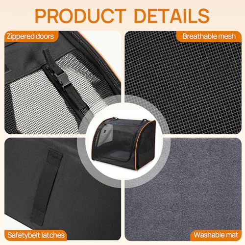 UNICITII Dog Car Seat, Enclosed Carrier for Pets Travel Safety Dog Crate Soft-Sided Covered Car Kennel Carrier for Backsea...