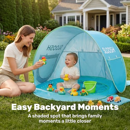 SLOOSH Baby Beach Tent - Pop Up Shade Pool, UPF 50+ UV Protection Sun Shelter for Infant, Portable Beach Pool with Carry B...