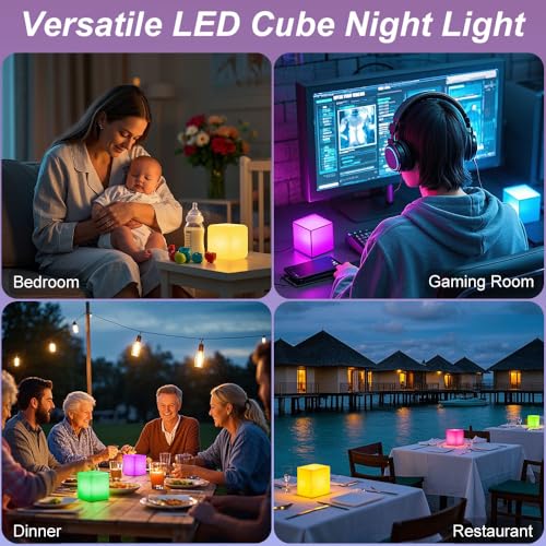 4-inch Dimmable LED Cube Night Light for Kid, 16 RGB Color 4 Lighting Effect & 8 Level Dimming Tesseract Cosmic Cube w/Rem...