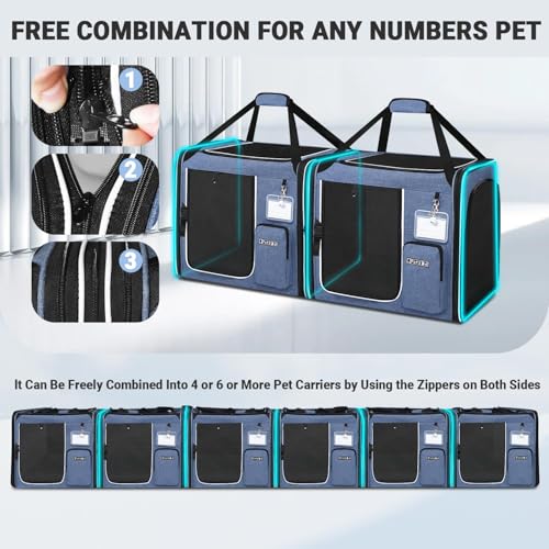 Petskd 2 in 1 Double Cat Car Travel Carrier with Litter Box, 38"x17"x18" Portable Dual Extra Large Cat Carrier for Multipl...