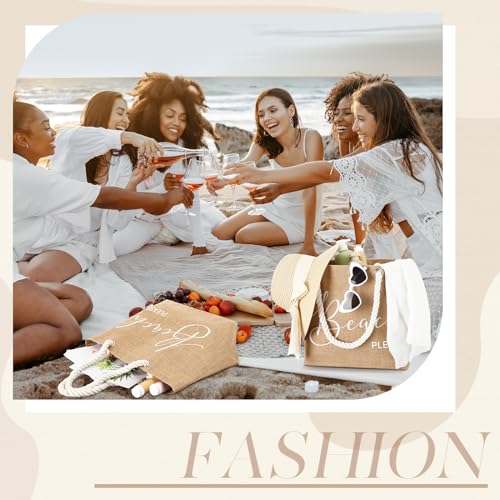 Huhumy Jute Beach Bag for Woman Boho Beach Shoulder Tote Bag with Cotton Handles Modern Waterproof Handbag for Women Vacat...