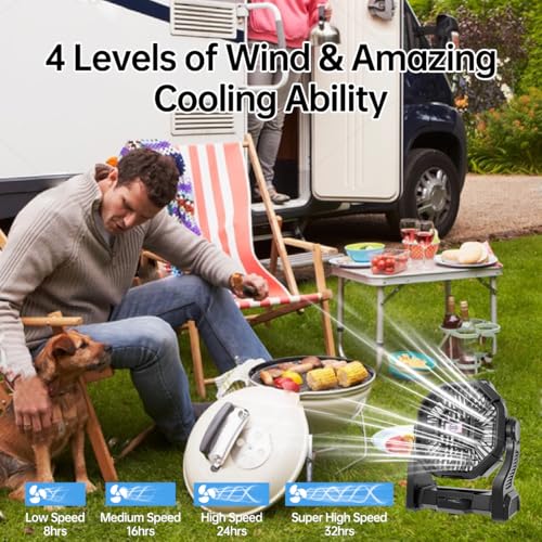 Eloslos Portable Rechargeable Camping Fan for Tent, LED Lantern, 270 Rotation, 36 Hours 10-Inch Quiet Personal USB Cooling...