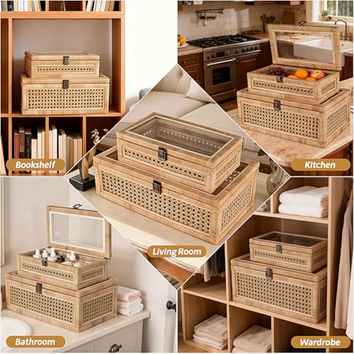 Negom Large Decorative Box Lid Display, Large Keepsake Memory Storage Box, Decorative Box Hinged Lid Woven Rattan Jewelry ...