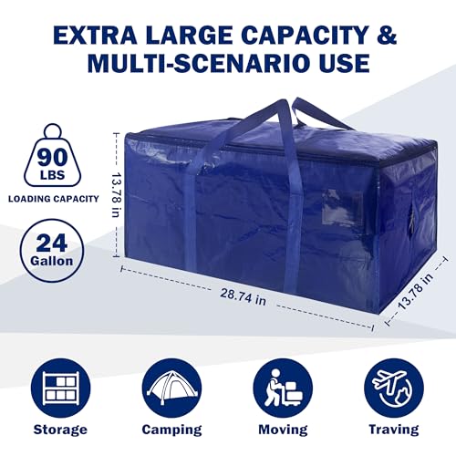 8 Pack Extra Heavy Duty Large Moving Bags with Strong Zipper & Carrying Handles, Sturdy Clothes Storage Bags Totes Bins, P...
