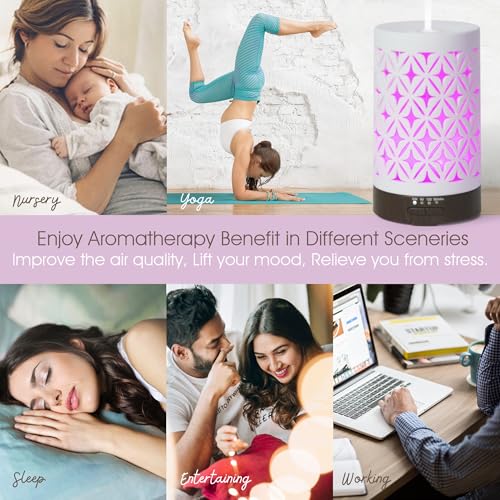 Earnest Living Essential Oil Diffuser for Home White Ceramic 100ml Aromatherapy Diffuser with 4 Timers 7 Night Lights and ...
