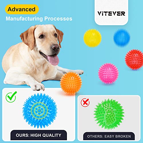 VITEVER 3.5” Squeaky Dog Toy Balls (6 Colors) Puppy Chew Toys for Teething, BPA Free Non-Toxic, Spikey Dog Balls for Mediu...
