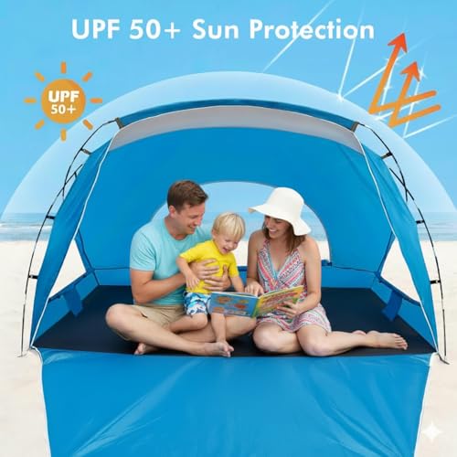 Beach Tent, Portable Sun Shelter for 2/3/4/6-8 Person with UPF 50+ UV Protection, Easy Setup Waterproof Beach Shade Canopy...