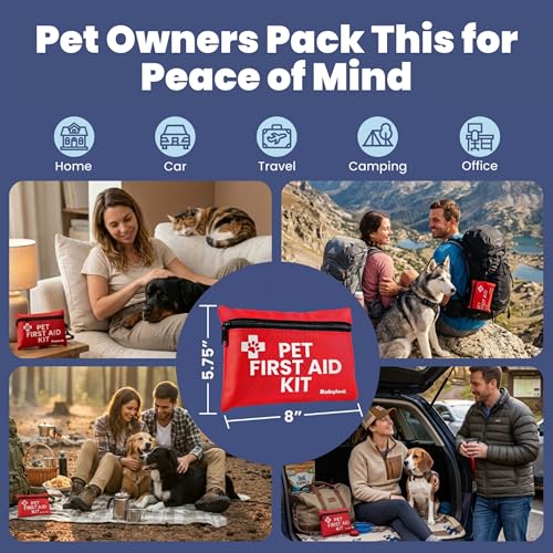 Dog First Aid Kit - Vet Approved Emergency Supplies - Pet First Aid Kit Guide, Tick Remover, Thermal Blanket & More - Comp...