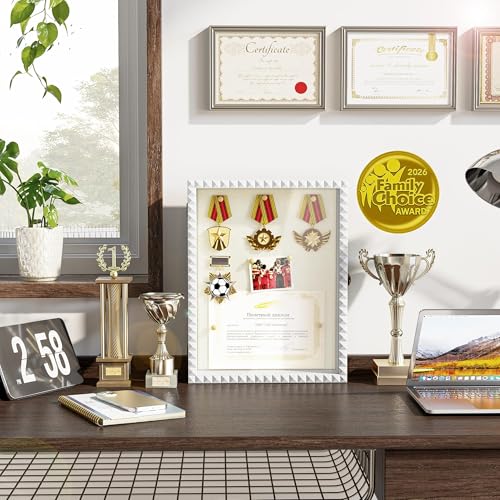 SZQINJI Shadow Box Frame 11x14 Deep Large Shadow Box Display Cases Wood Memory Box with Diamond Shape Door Vintage Lock fo...