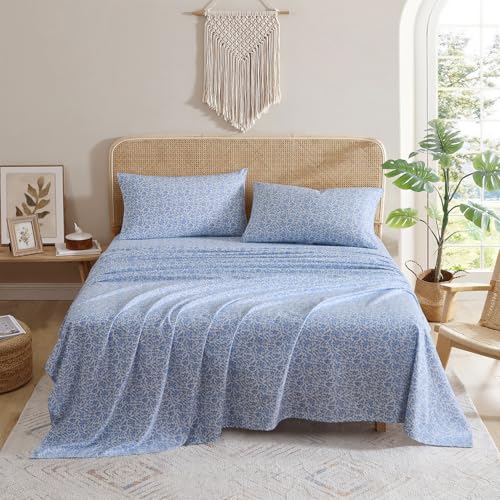 Indigo Ink Queen Size 4-Piece Sheet Set - Fitted & Flat Sheets & Pillowcases | Medium Weight | Soft & Breathable | Durable...