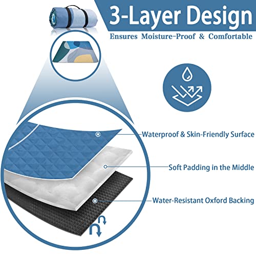 PY SUPER MODE Picnic Blankets Extra Large, Waterproof Foldable Outdoor Beach Blanket Oversized 83x79” Sandproof, 3-Layer P...