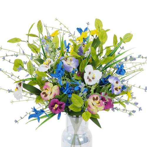 HO2NLE 3 Bundles Artificial Wildflowers Fake Silk Mixed Pansies 20" Vibrant Faux Flower Arrangements Floral Bouquets for I...