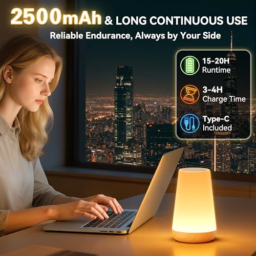 Auxmir LED Night Light Bedside Lamp Touch and Remote Control Dimmable Tabletop 13 RGB Colors Changing 5 Brightness Adjusta...