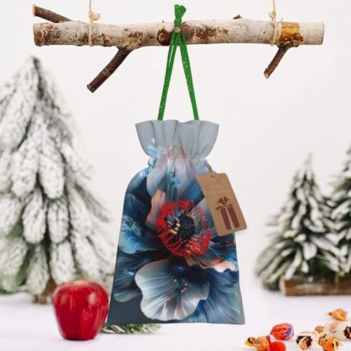 WXYBMDP 3D Flower Print Christmas Drawstring Bags Xmas Candy Bags Reusable Party Gifts Wrapping Bags