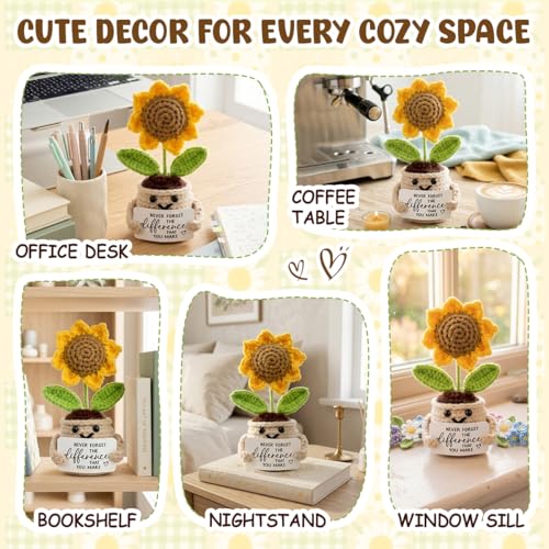 Tiny Detalles Birthday Gifts for Women - Mini Positive Crochet Sunflower, Gifts for Mom from Daughter Son on Mothers Day, ...