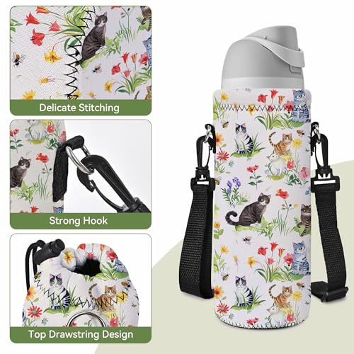 AORTDES Neoprene Water Bottle Carrier Bag with Adjustable Shoulder Strap for Men Women Walking Hiking,Portable Insulated H...