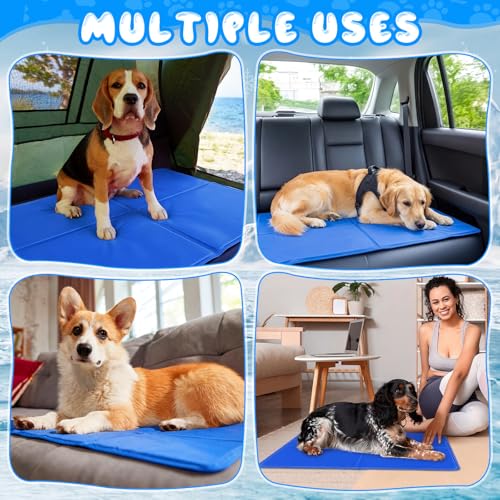 Drydiet 4 Pack Dog Cooling Mat - 13'' X 16'' Solid Gel Self Cooling Mat with Storage Bag Pressure Activated No Refrigerati...