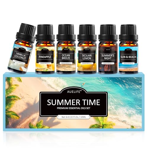Summer Essential Oils for Diffusers for Home, 6X10ml Fragrance Oils Set, Aromatherapy Oils for Candles Making - Coconut, P...