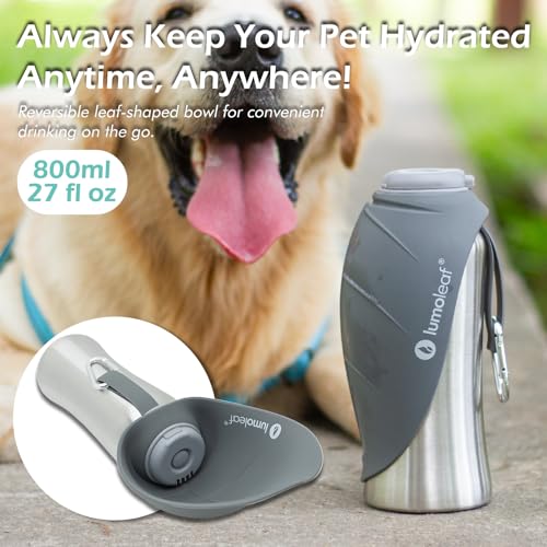 LumoLeaf Portable Dog Water Bottle 27 OZ, Stainless Steel Pet Travel Water Bottle Dispenser for Walking, Hiking and Outdoo...