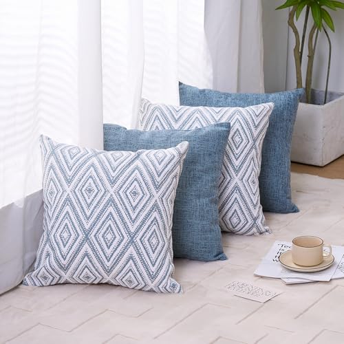 HPUK Decorative Throw Pillow Covers Set of 4 Square Couch Pillows Linen Cushion Cover for Couch Sofa Living Room, 18"x18" ...