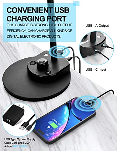 BOHON LED Desk Lamp with USB Charging Port 3 Color Modes Dimmable Reading Light Intelligent Induction Auto Dimming Task La...