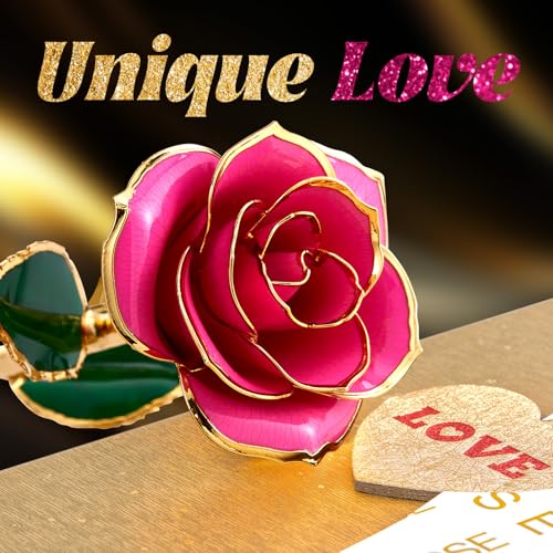 Mikasol Gold Dipped Real 24K Forever Preserved Rose, 1 Pack Infinity Flower Decor Hand Dipped Romantic Gift for Women in H...