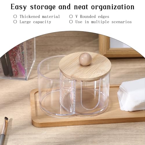 Quilax Cotton Round Holder, Dual Compartment Qtip Dispenser with Removable Dustproof Lid, Clear Plastic Cotton Pad Holder,...
