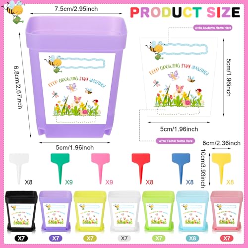 50 Sets Garden Flower Pots Crafts Kit Spring Planting Pot with Pots Trays Wildflower Seed Packets Seed Not Included Sticke...