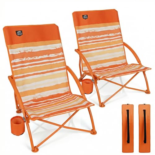 LANMOUNTAIN 2 Pack Low Beach Chair,Folding Recliner Camping Chair for Adults,Lightweight Backpacking Low Seat Camping Chai...
