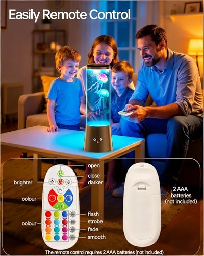 Bodami Jellyfish Lamp, 16 Color LED Fantasy Jellyfish Tank Table Light with Remote, Dual Power Supply, Eye-Friendly Ambien...