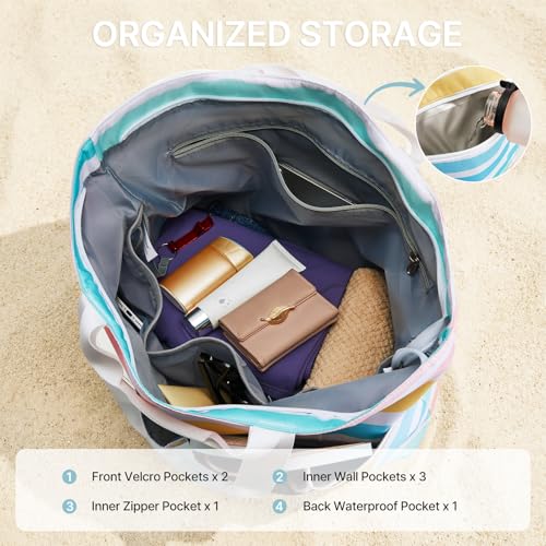 G4Free Beach Bags for Women Sandproof Foldable Beach Bag Tote with Waterproof Compartment Pool Travel