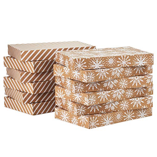 Hallmark Medium Christmas Gift Boxes with Lids (12 Shirt Boxes, 3 Designs: Navy Snowflakes, Gold Trees, Peace on Earth) fo...