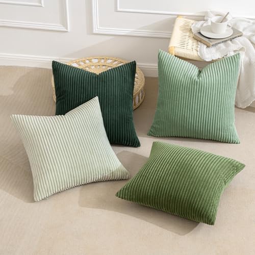 MIULEE Boho Farmhouse Sage Green Throw Pillow Covers 18x18 Inch Set of 4 Mordern Nordic Cushion Covers Soft Corduroy Sprin...