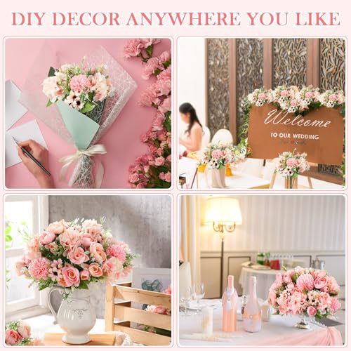 Tigeen 12 Pcs Peonies Artificial Flowers Faux Roses Silk Flowers Hydrangea Artificial Bouquet for Wedding Table Centerpiec...