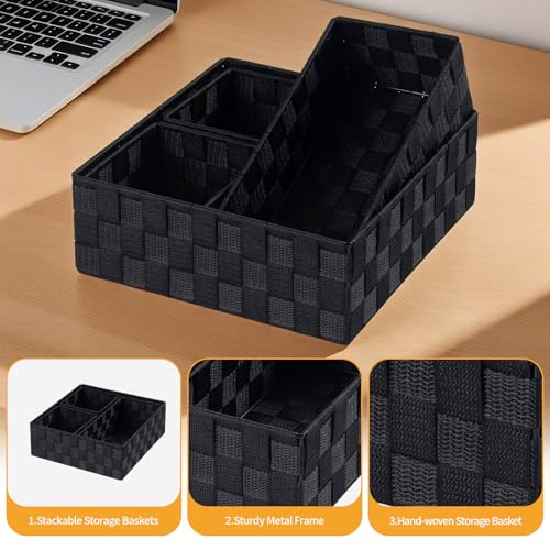 Posprica Small Black Baskets Cube Bin Container Tote,Woven Storage Baskets for Organizing Organizer Divider for Drawer, Cl...