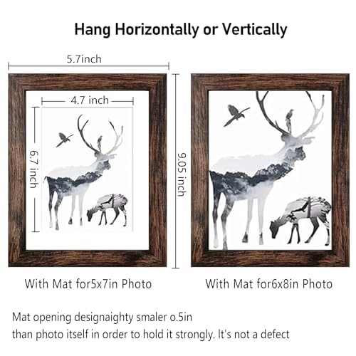 SESEAT 5x7 Picture Frames Wood Brown 4 Packs for Tabletop Display Wall Mount, Display Pictures 5x7 with Mat or 6x8 Without...