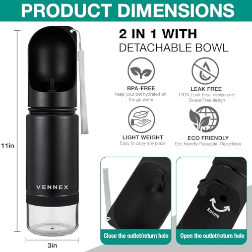 Dog Water Bottle Portable Stainless Steel Leak Proof Wide Mouth BPA Free Water Dispenser for Medium Small Dogs Pups 2 in 1...