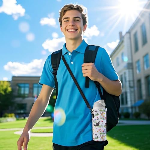 AORTDES Neoprene Water Bottle Carrier Bag with Adjustable Shoulder Strap for Men Women Walking Hiking,Portable Insulated H...