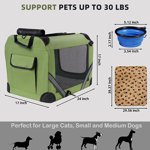 Petprsco Large Cat Carrier for 2 Cats Small Medium Dogs, Soft Pet Carrier 24x17x17 for Traveling with Warm Blanket Foldabl...