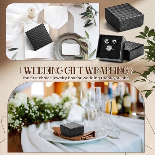 Landical 100 Pcs Jewelry Ring Gift Box 2'' x 2'' x 1'' Cardboard Earring Ring Boxes Small Black Gift Box with Velvet and S...